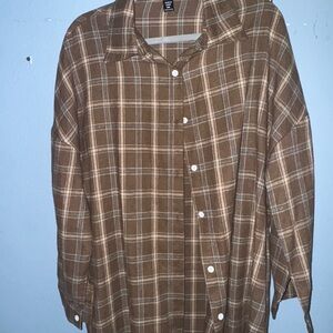 Brown Plaid Button-Up Shirt